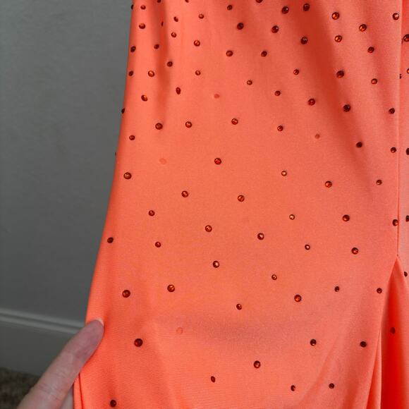 Panoply Orange Fitted Beaded Spandex One Shoulder Gown Prom Formal 10 - Picture 12 of 16
